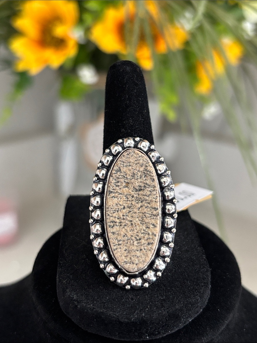 Sterling Silver German Dendritic Gemstone Ring Size 8